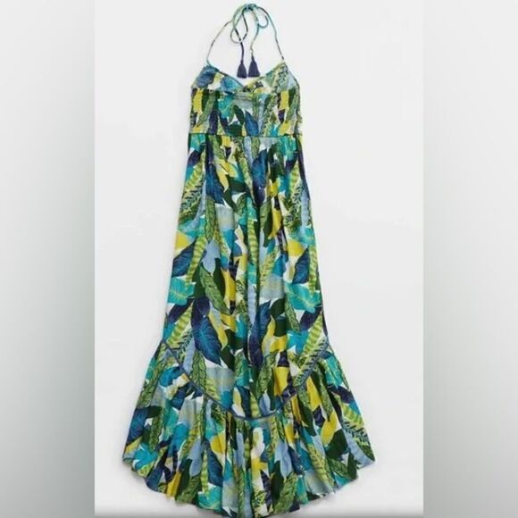 Aerie Halter Beach Maxi Sundress Marbled Blue - Picture 4 of 11